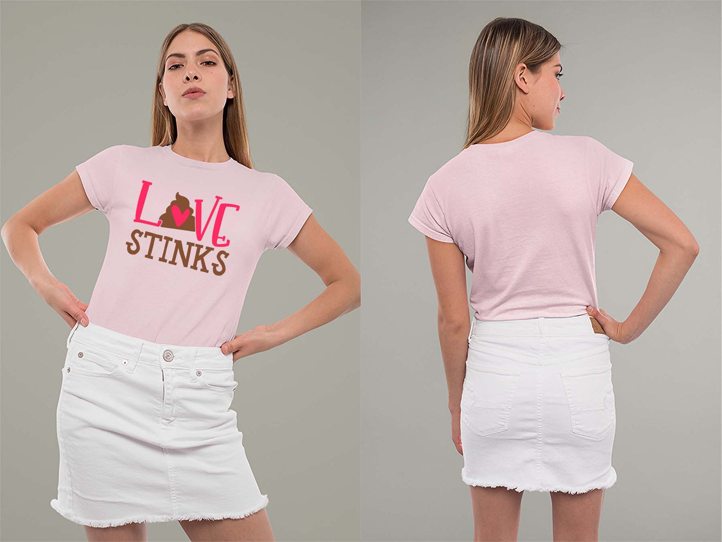 Fat Dave Love Stinks Ladies Crew (Round) Neck Shirt Small Light Pink
