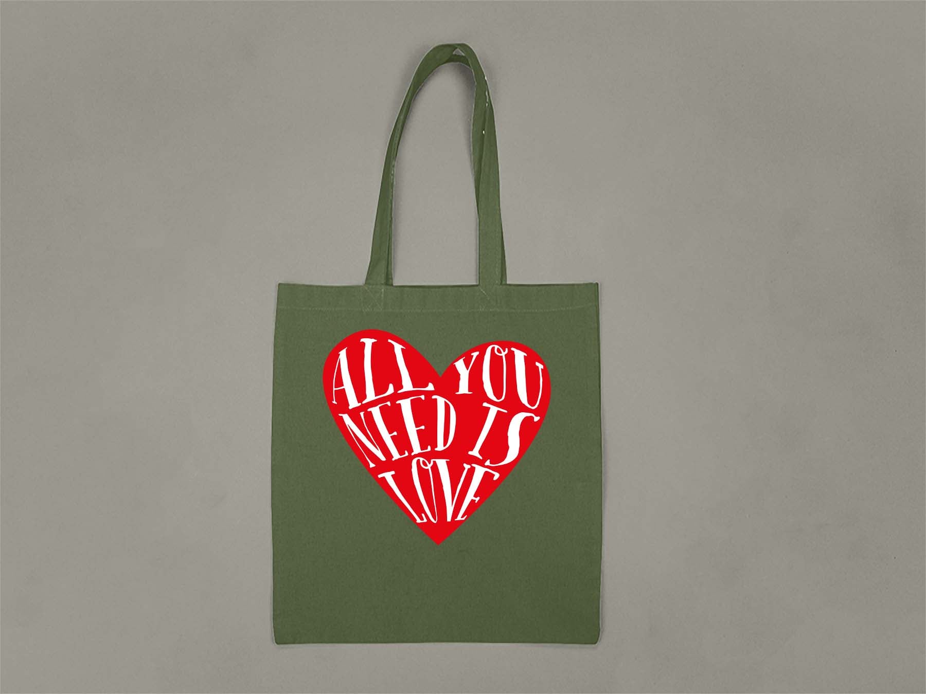 Fat Dave All You Need is Love Tote Bag  Forest Green