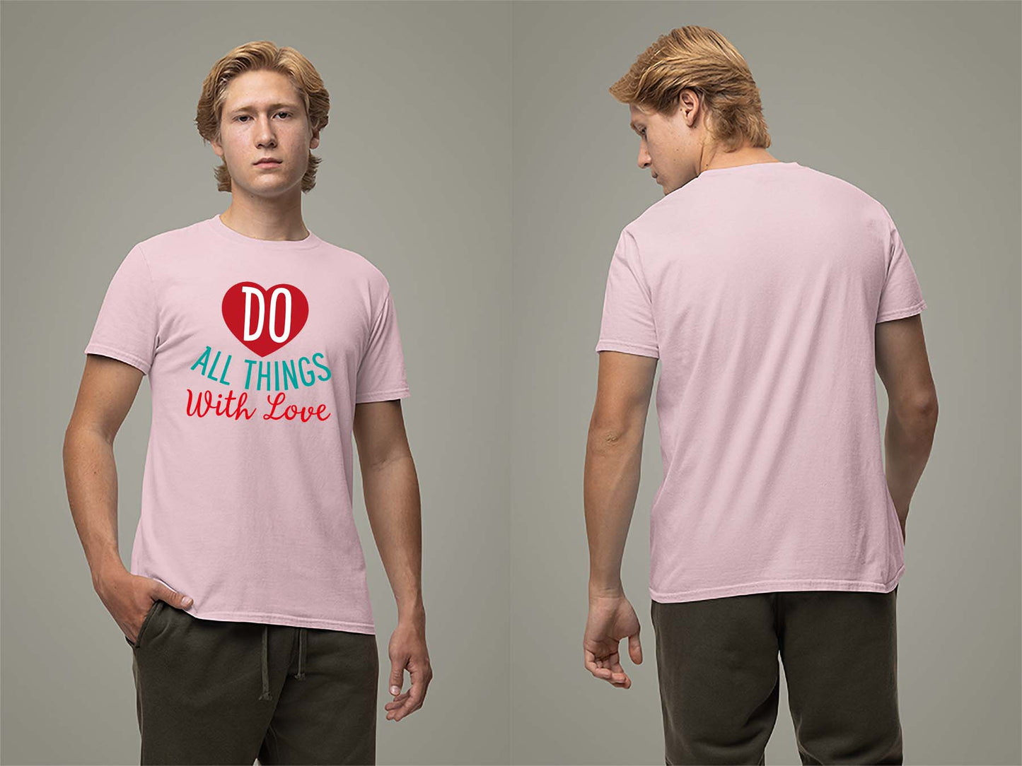 Fat Dave Do All Things With Love T-Shirt Small Light Pink