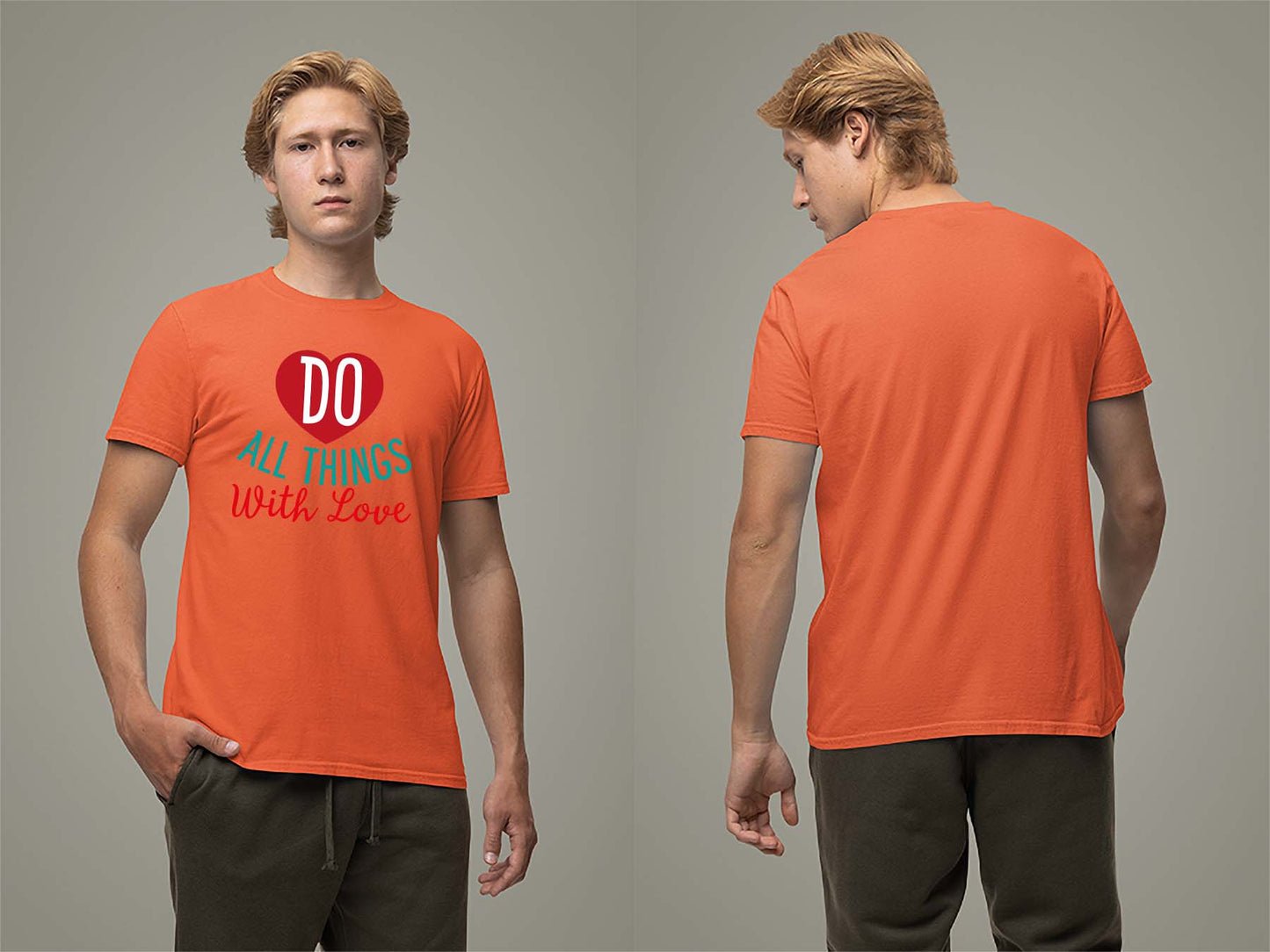 Fat Dave Do All Things With Love T-Shirt Small Orange