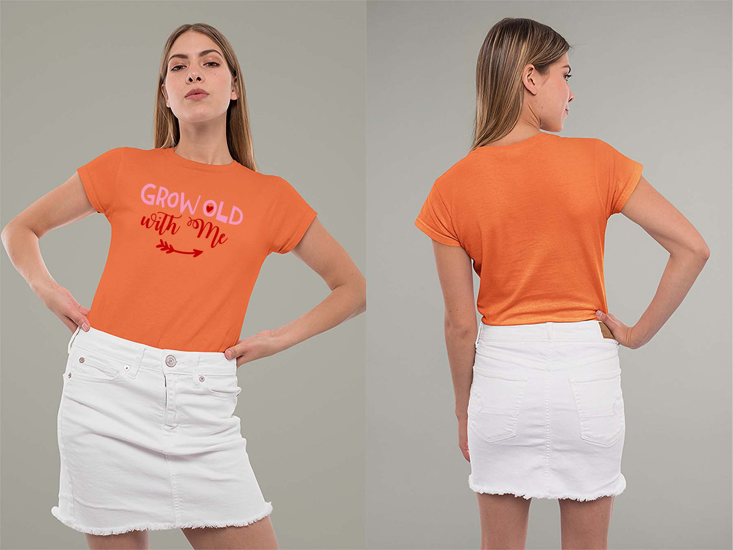 Fat Dave Grow Old With Me Ladies Crew (Round) Neck Shirt Small Orange