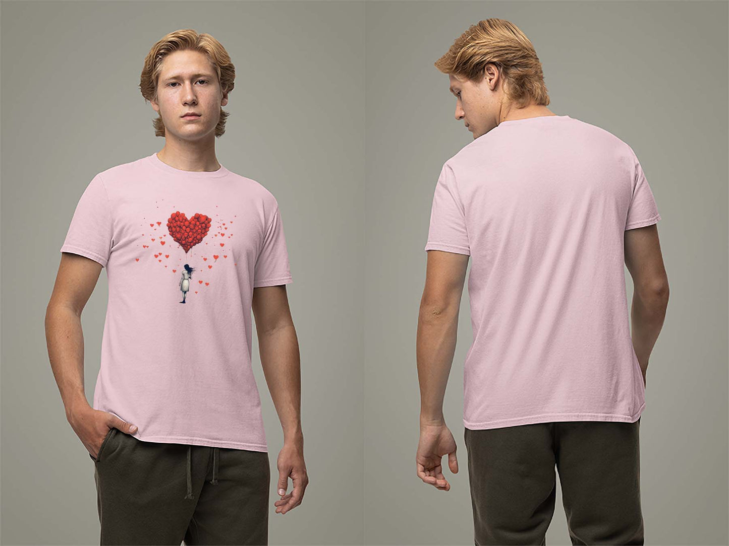 Fat Dave Balloon Hearts T-Shirt Small Light Pink