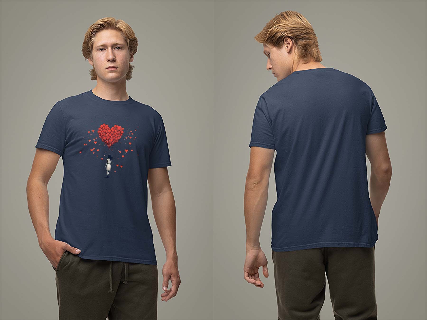 Fat Dave Balloon Hearts T-Shirt Small Navy