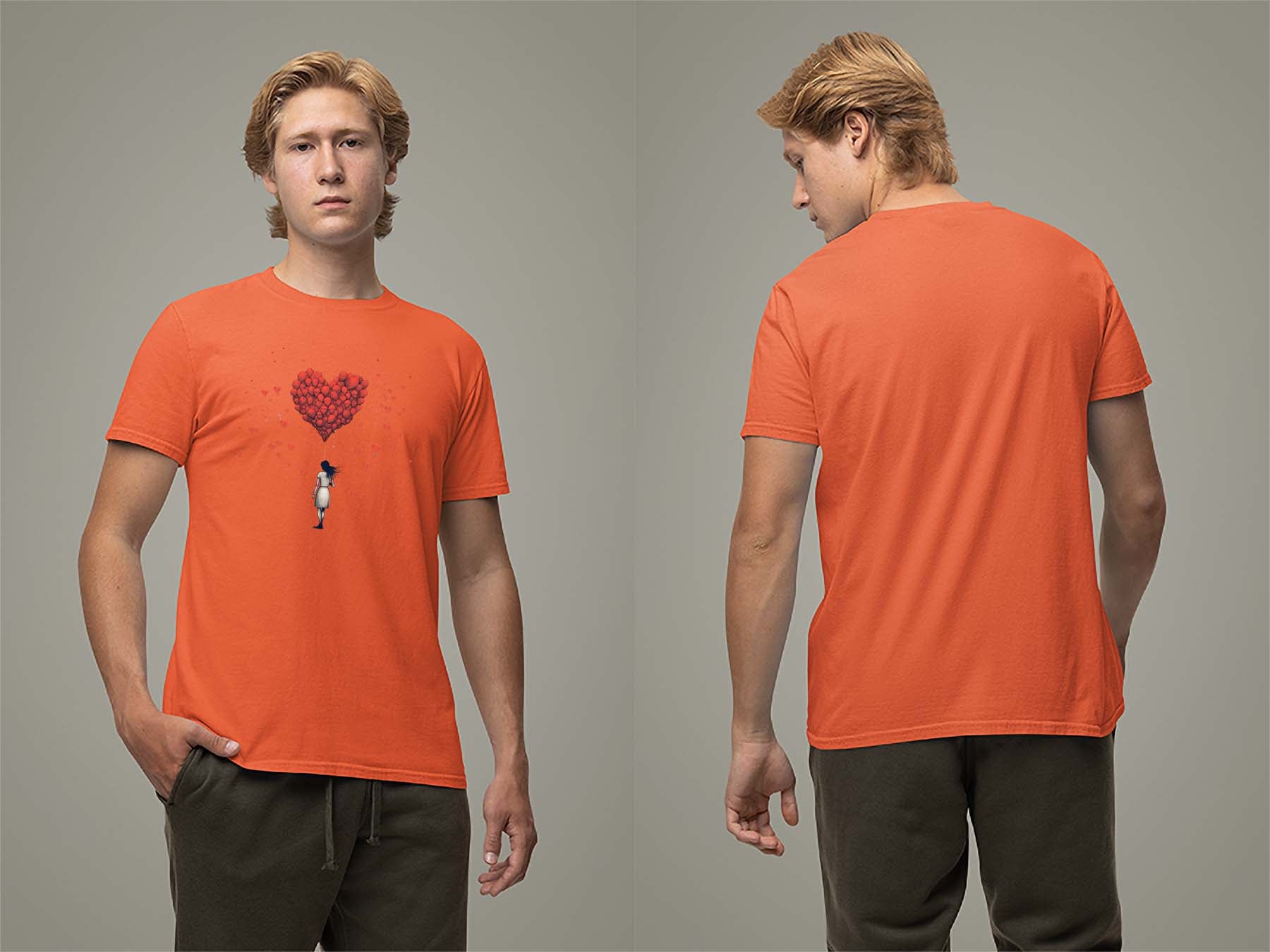 Fat Dave Balloon Hearts T-Shirt Small Orange