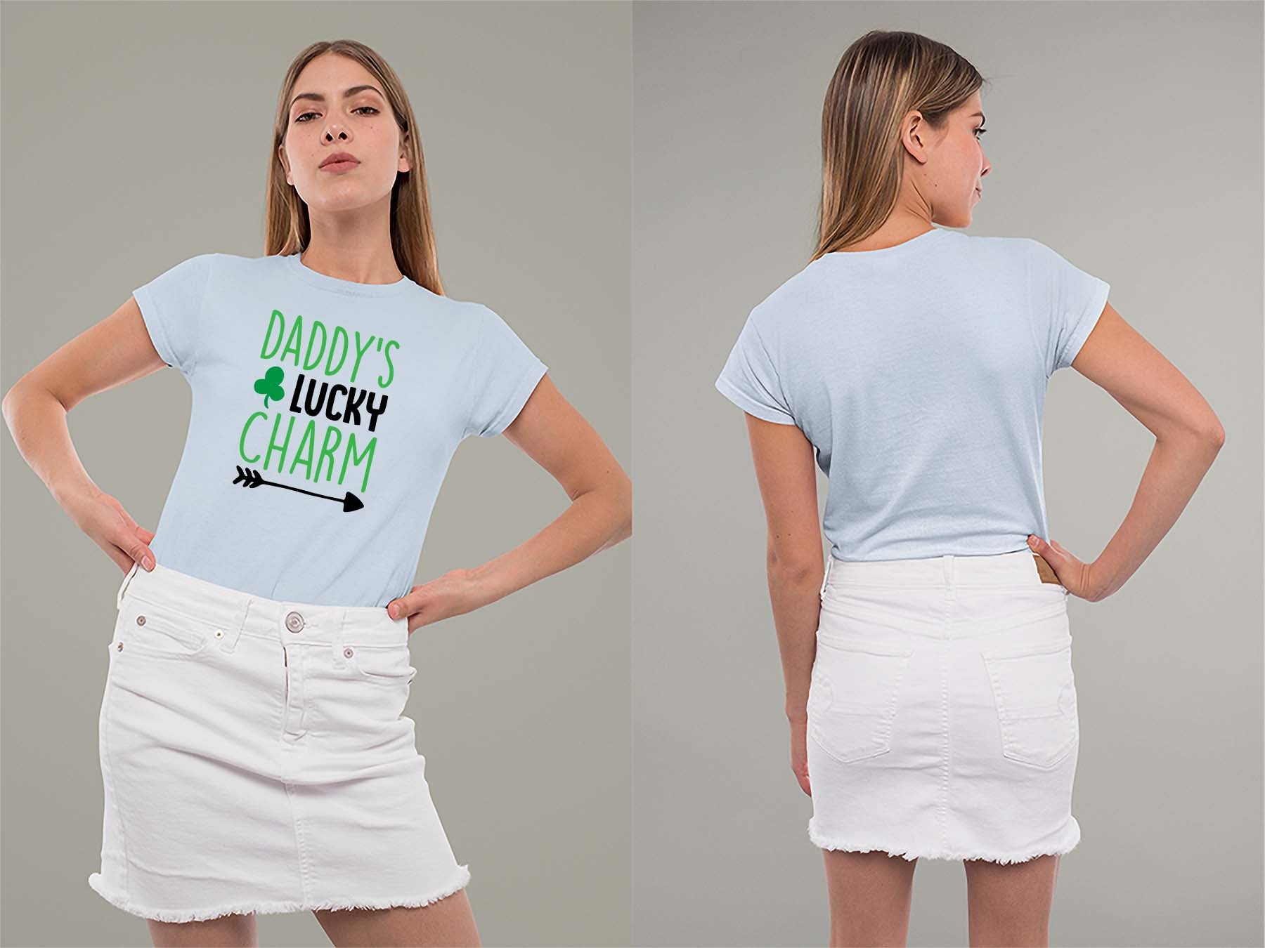 Fat Dave Daddy's Lucky Charm Ladies Crew (Round) Neck Shirt Small Light Blue