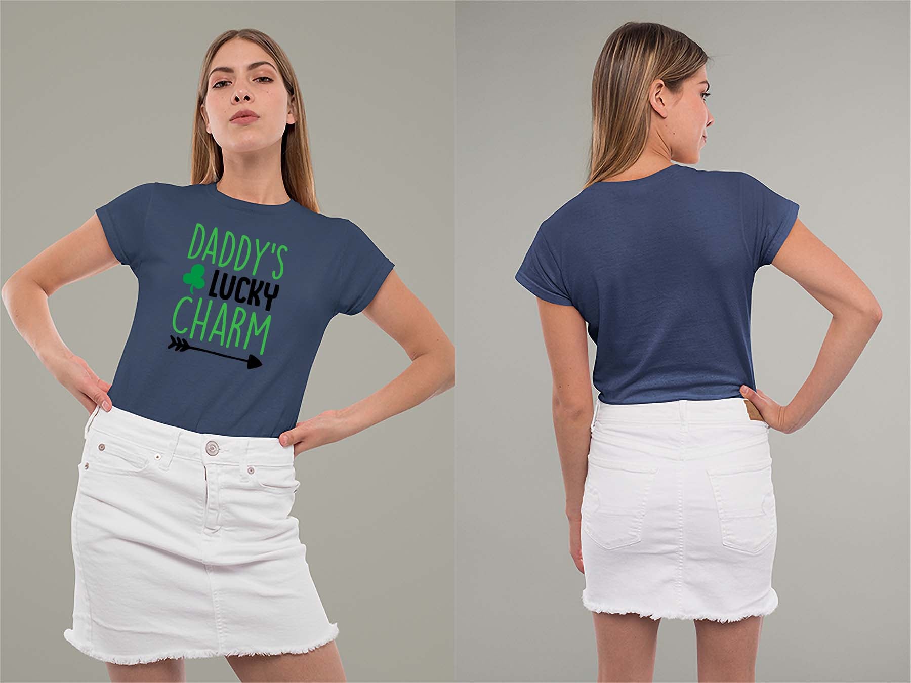 Fat Dave Daddy's Lucky Charm Ladies Crew (Round) Neck Shirt Small Navy