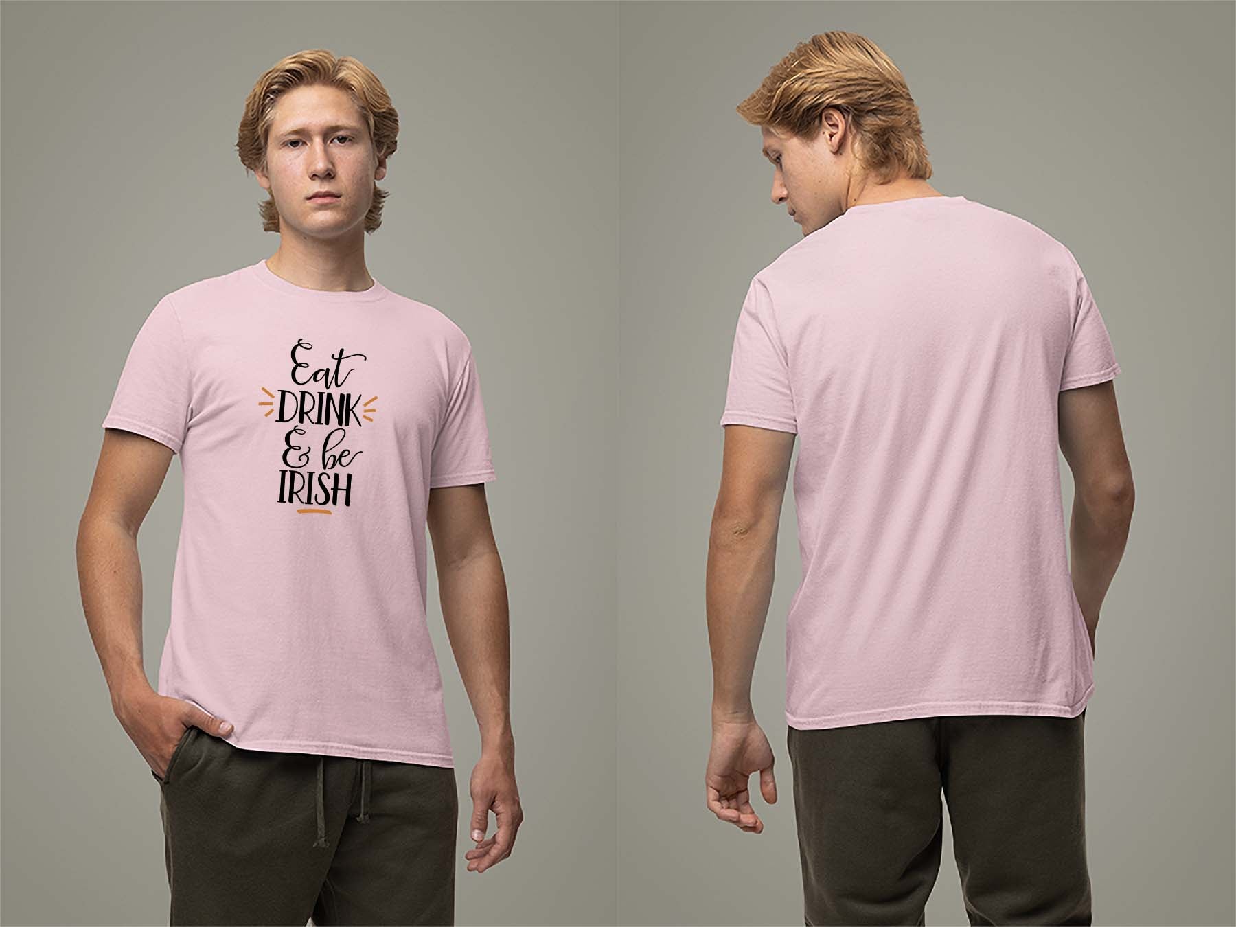 Fat Dave Eat, Drink & Be Irish T-Shirt Small Light Pink