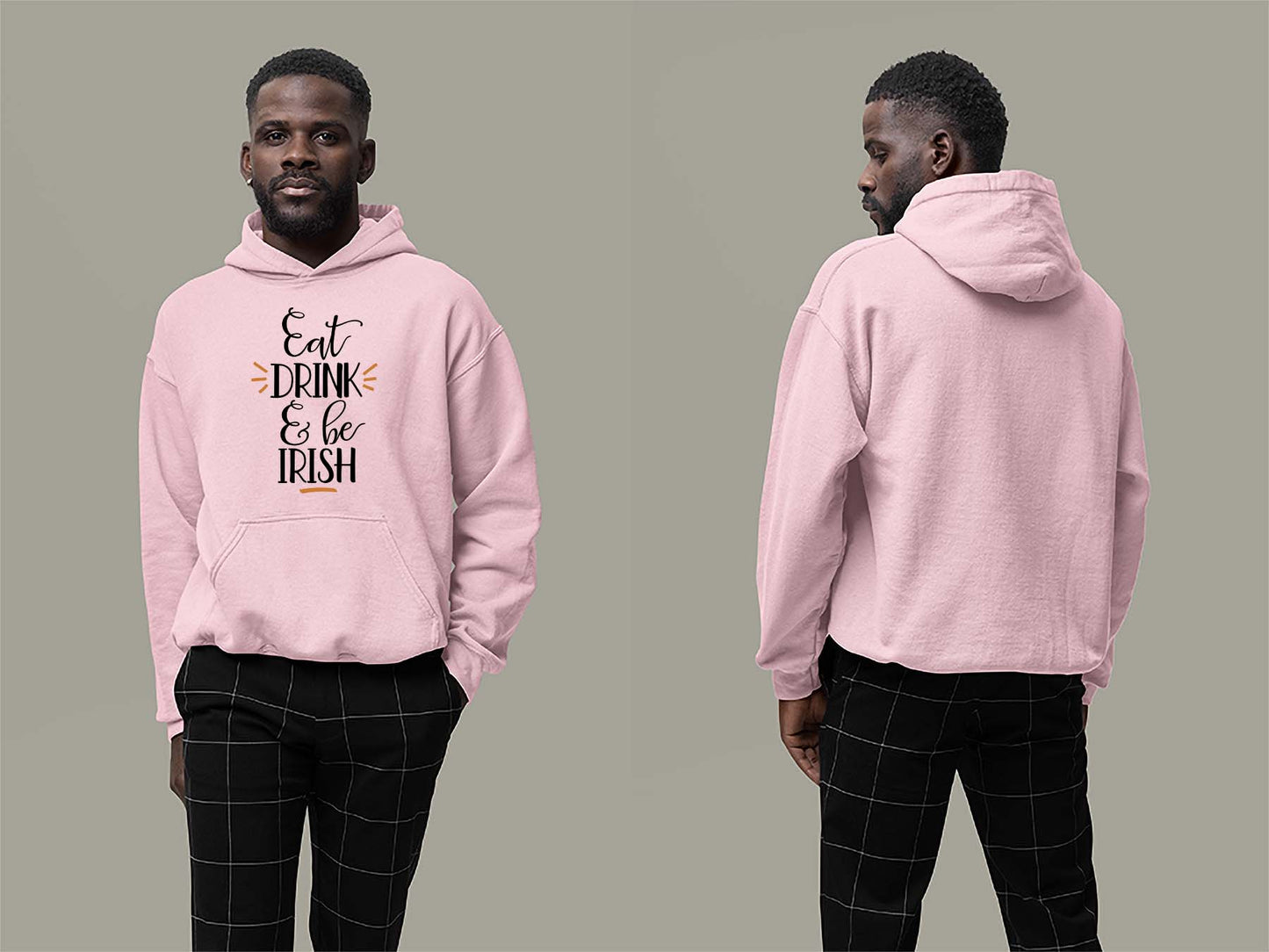 Fat Dave Eat, Drink & Be Irish Hoodie Small Light Pink