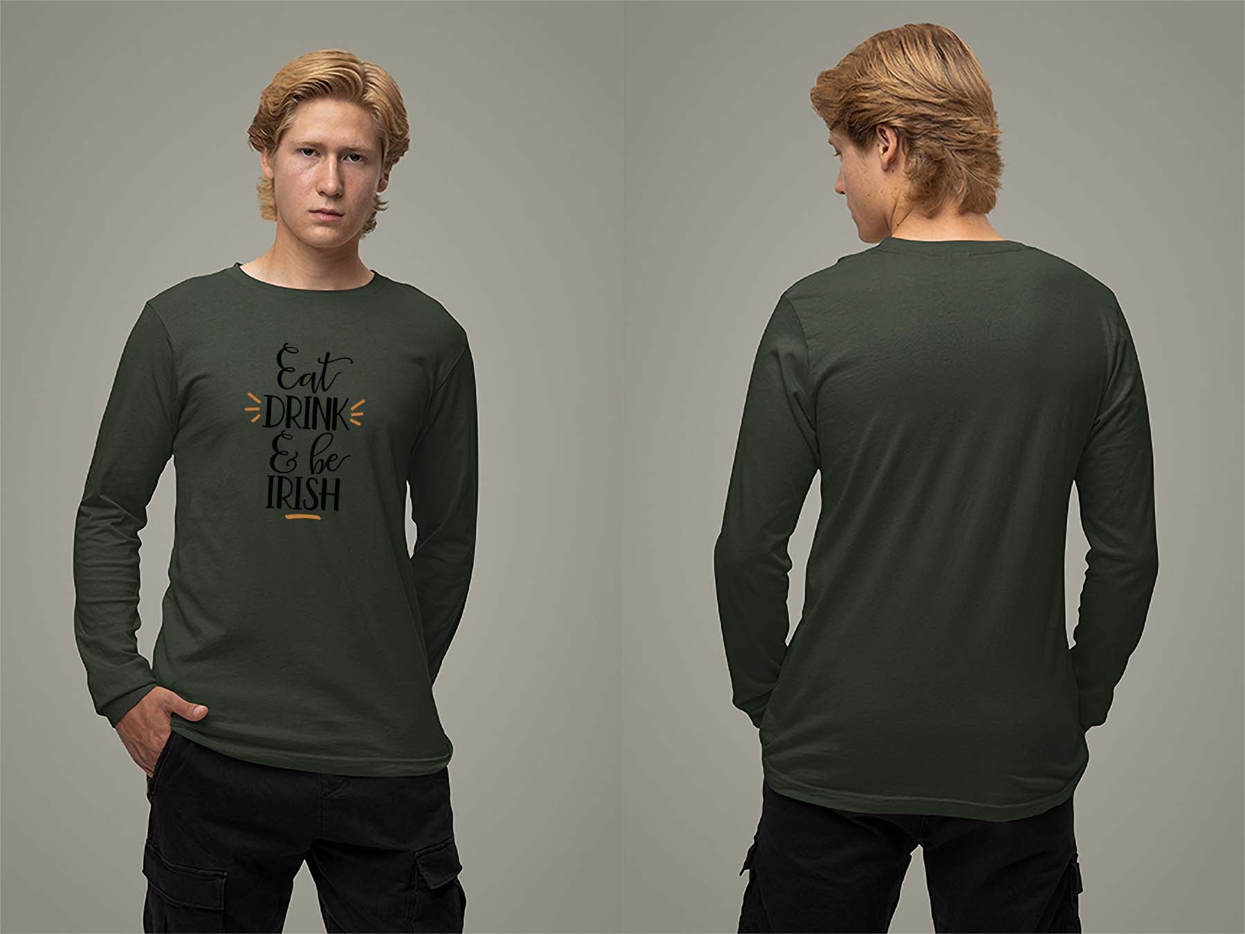 Fat Dave Eat, Drink & Be Irish Long Sleeve Small Forest Green