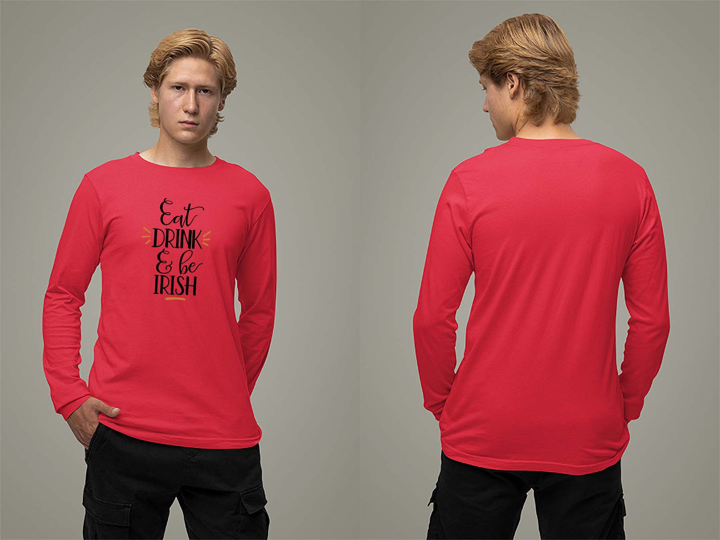 Fat Dave Eat, Drink & Be Irish Long Sleeve Small Red