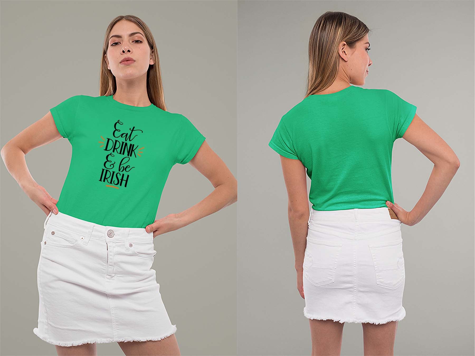 Fat Dave Eat, Drink & Be Irish Ladies Crew (Round) Neck Shirt Small Irish Green