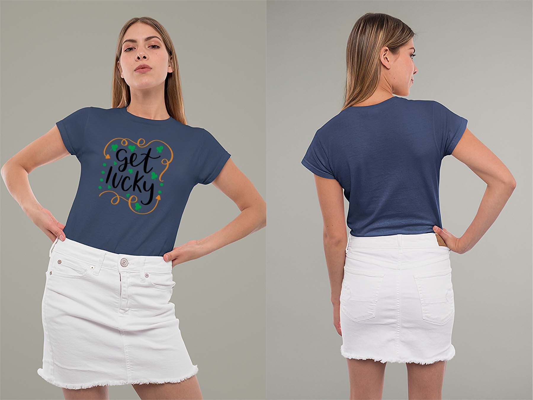 Fat Dave Get Lucky Ladies Crew (Round) Neck Shirt Small Navy