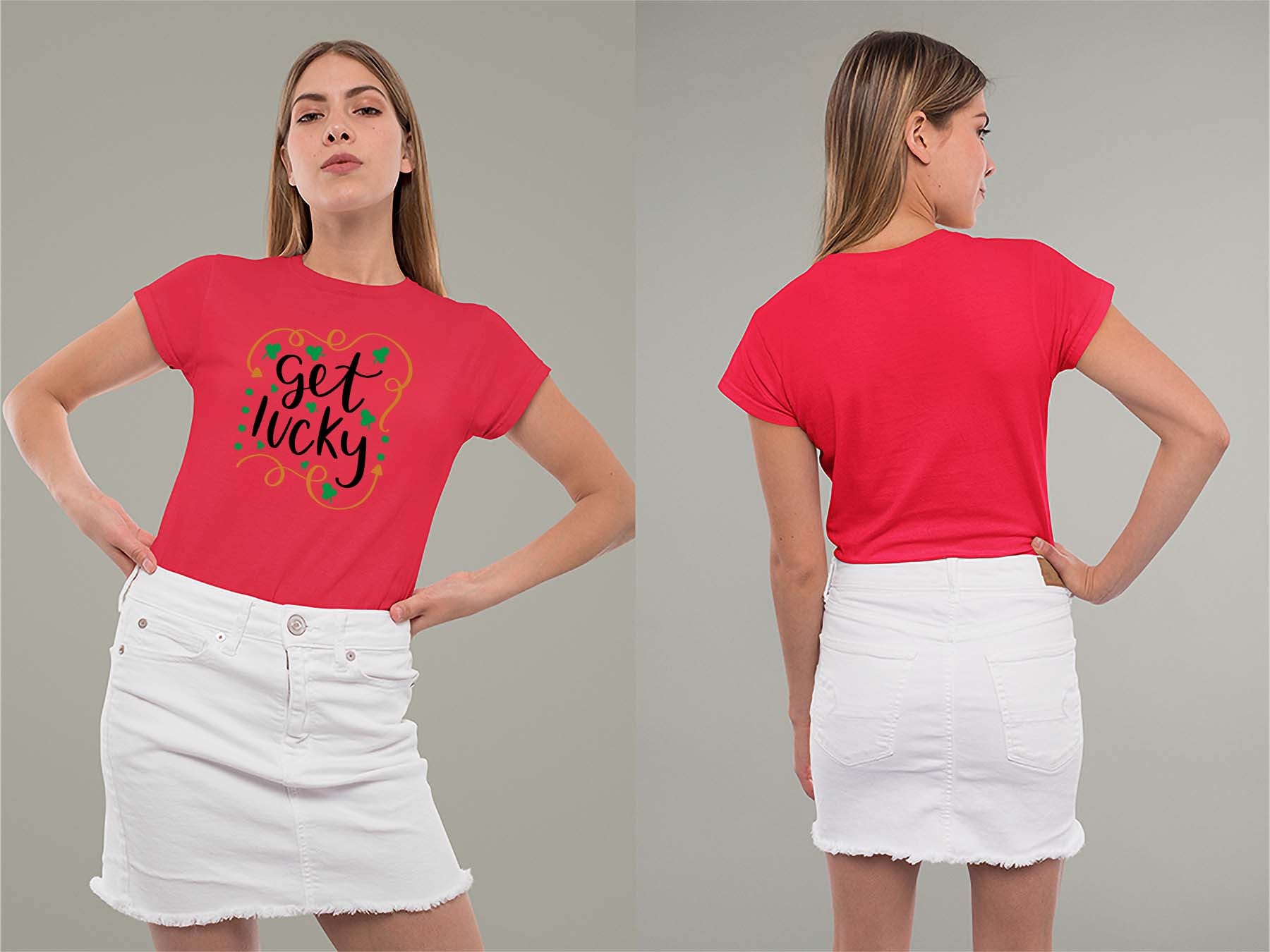 Fat Dave Get Lucky Ladies Crew (Round) Neck Shirt Small Red