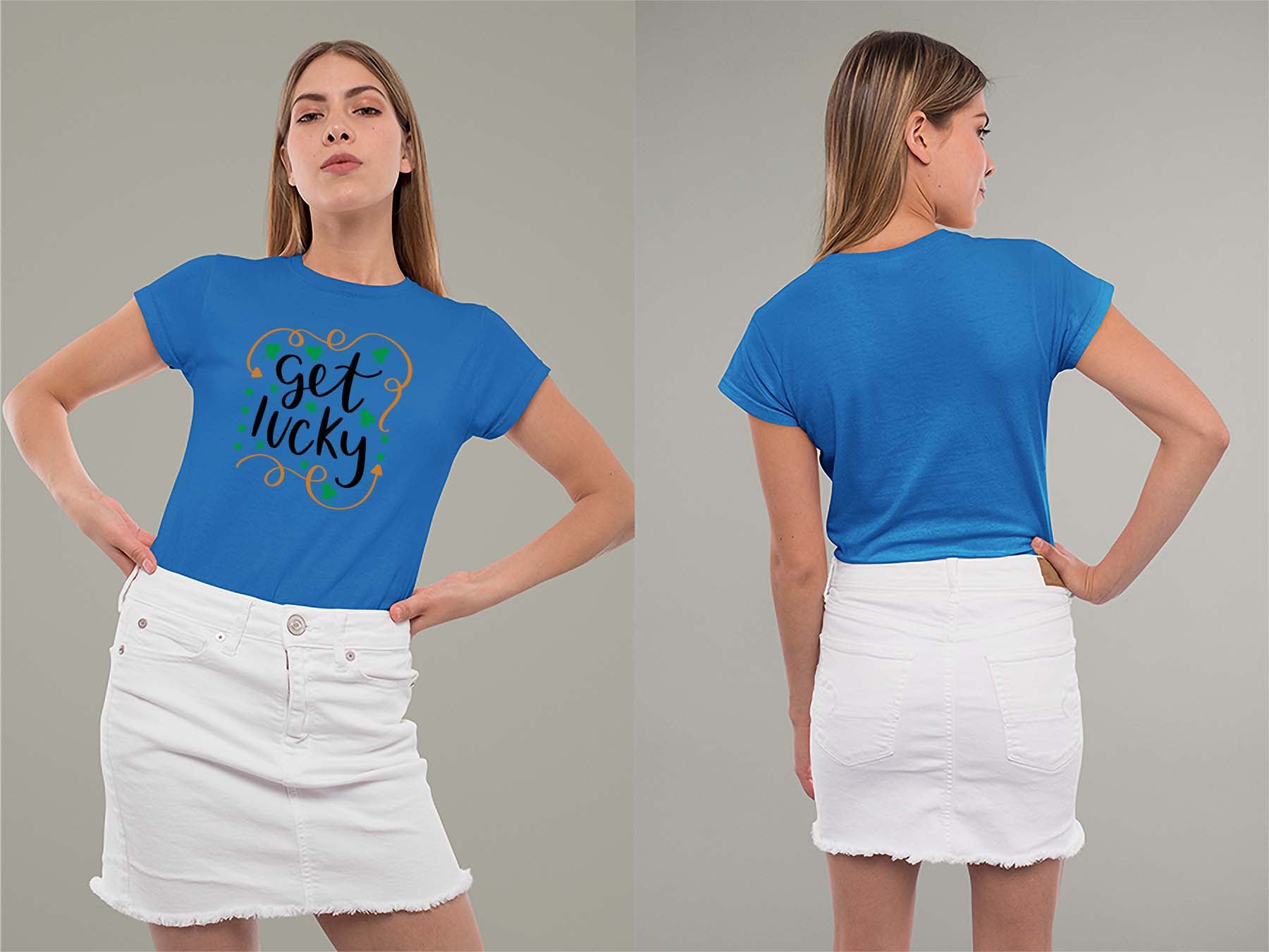 Fat Dave Get Lucky Ladies Crew (Round) Neck Shirt Small Royal