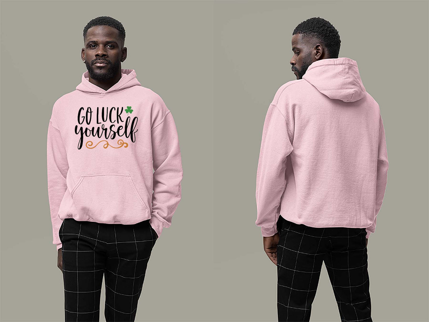 Fat Dave Go Luck Yourself Hoodie Small Light Pink