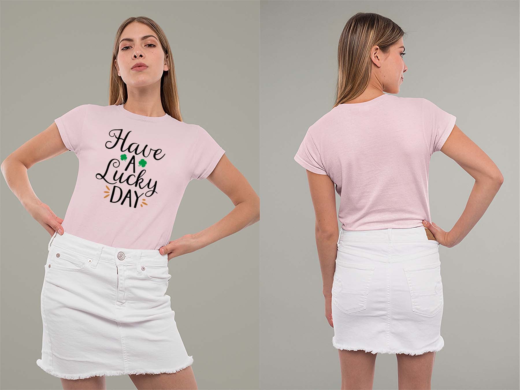 Fat Dave Have a Lucky Day Ladies Crew (Round) Neck Shirt Small Light Pink