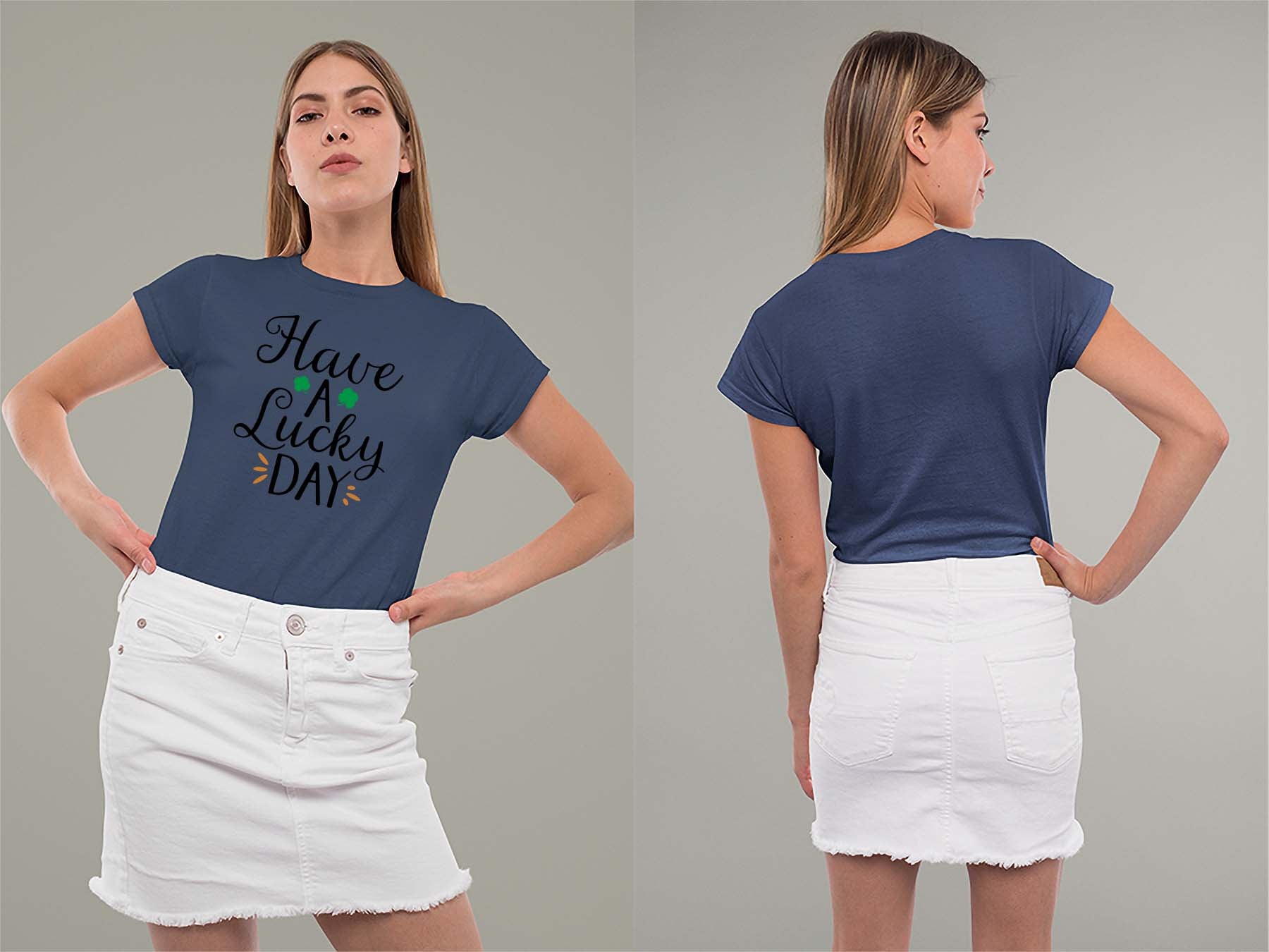 Fat Dave Have a Lucky Day Ladies Crew (Round) Neck Shirt Small Navy