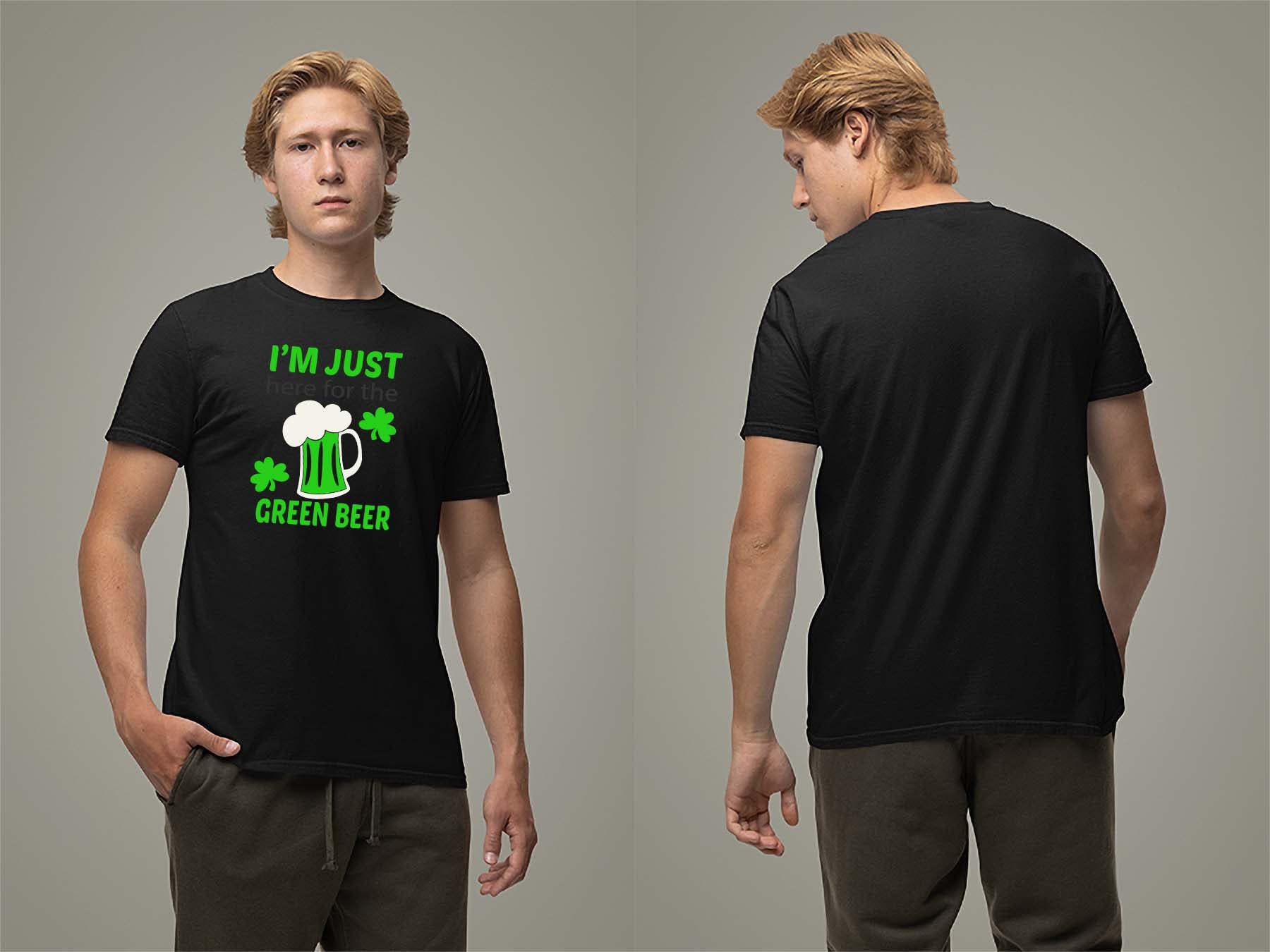 Fat Dave Just Here for the Green Beer T-Shirt Small Black