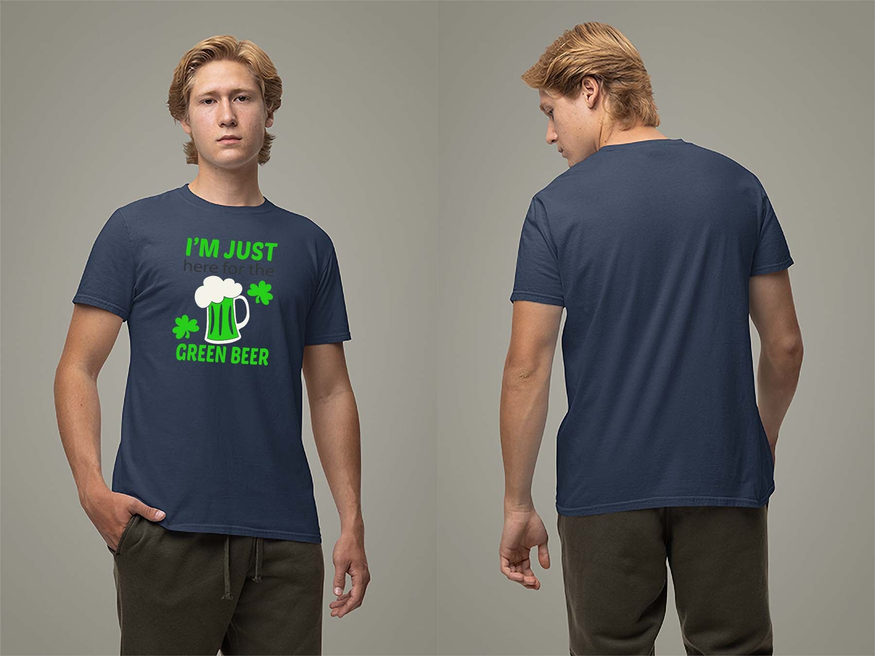 Fat Dave Just Here for the Green Beer T-Shirt Small Navy