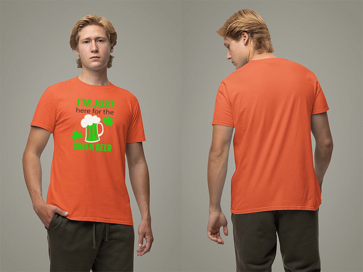 Fat Dave Just Here for the Green Beer T-Shirt Small Orange