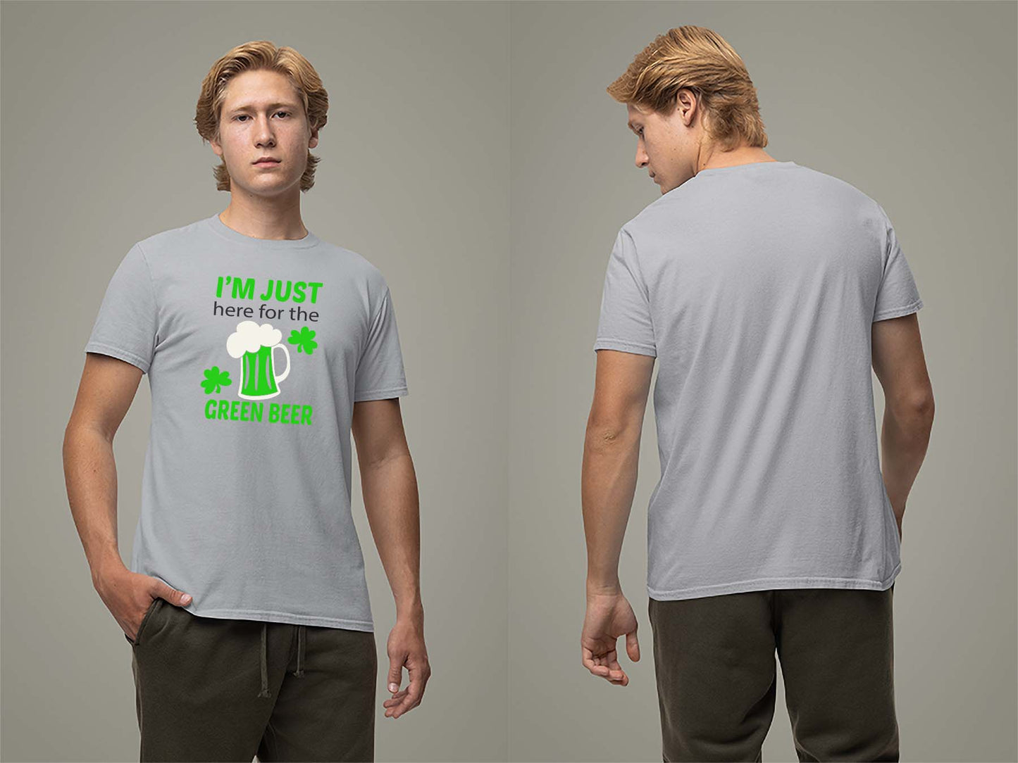 Fat Dave Just Here for the Green Beer T-Shirt Small Sport Grey
