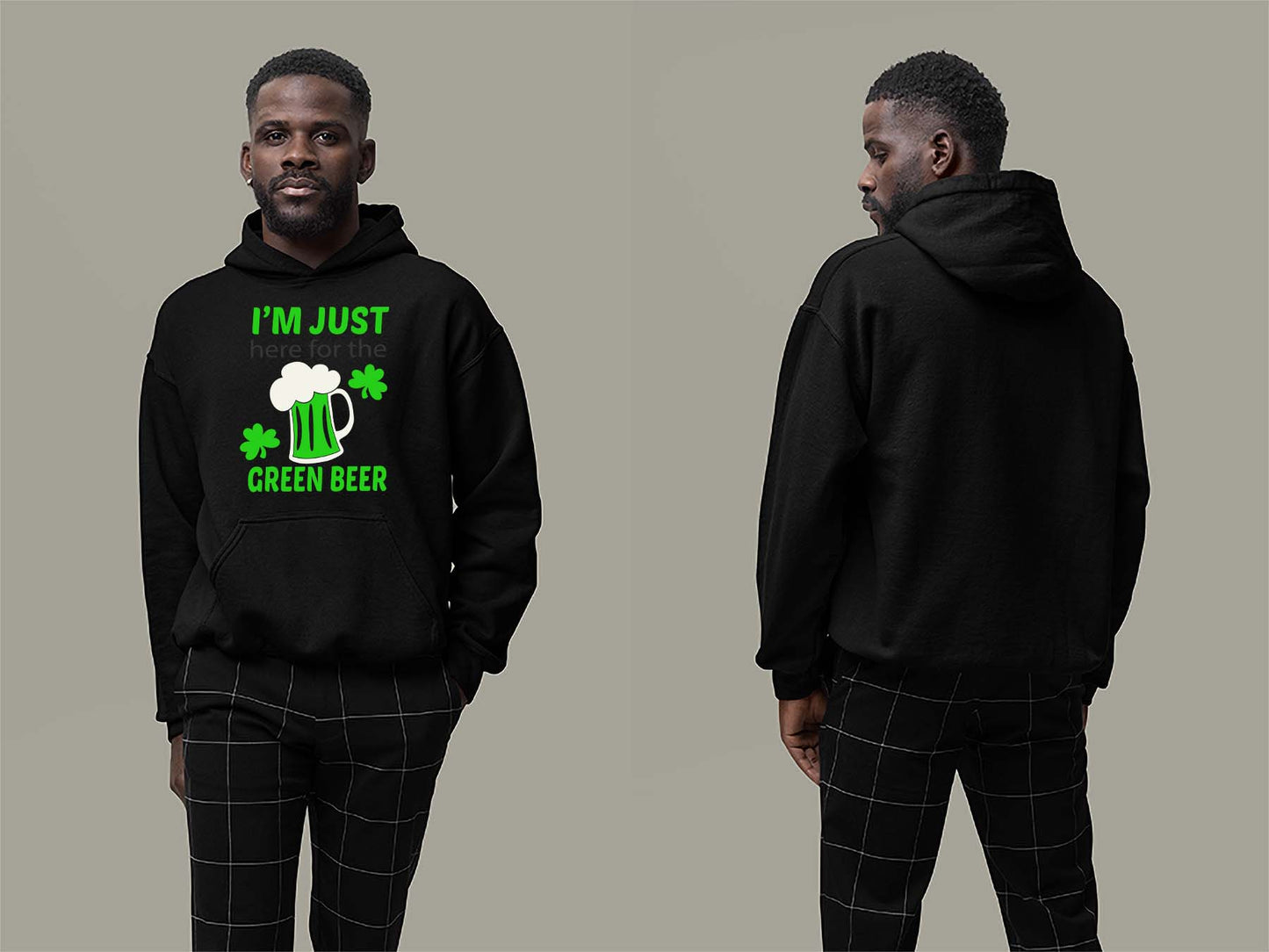 Fat Dave Just Here for the Green Beer Hoodie Small Black