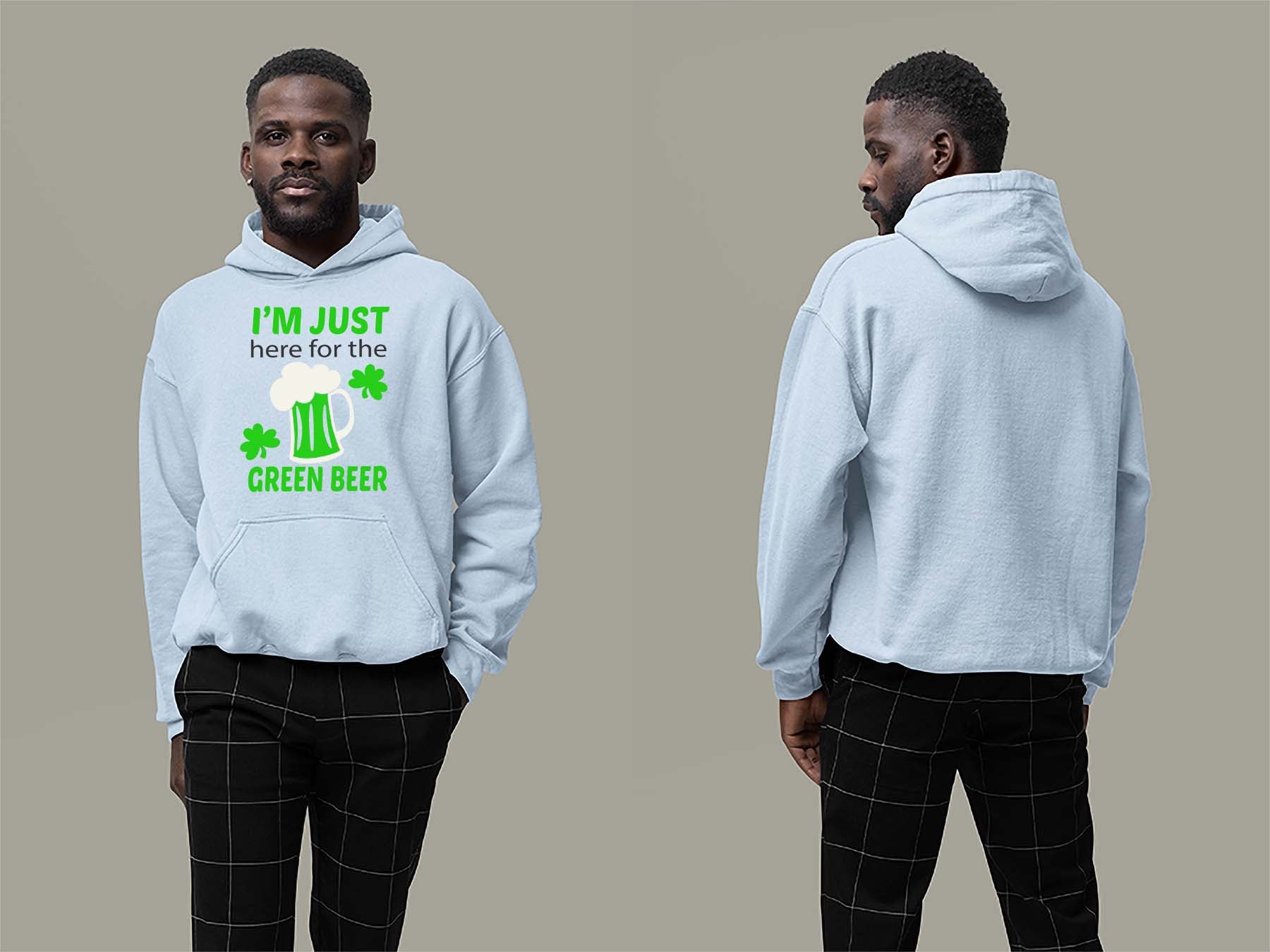 Fat Dave Just Here for the Green Beer Hoodie Small Light Blue
