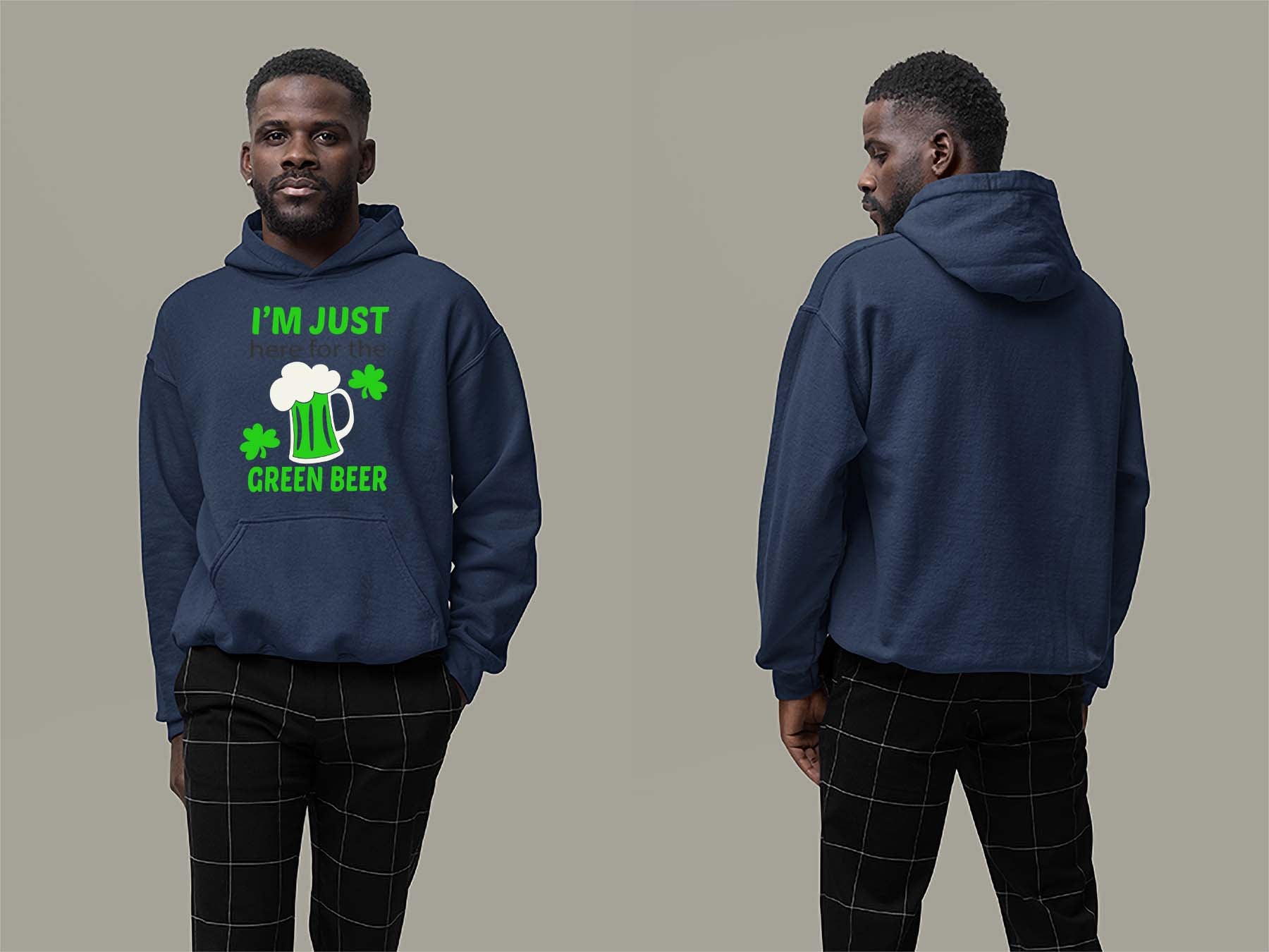 Fat Dave Just Here for the Green Beer Hoodie Small Navy