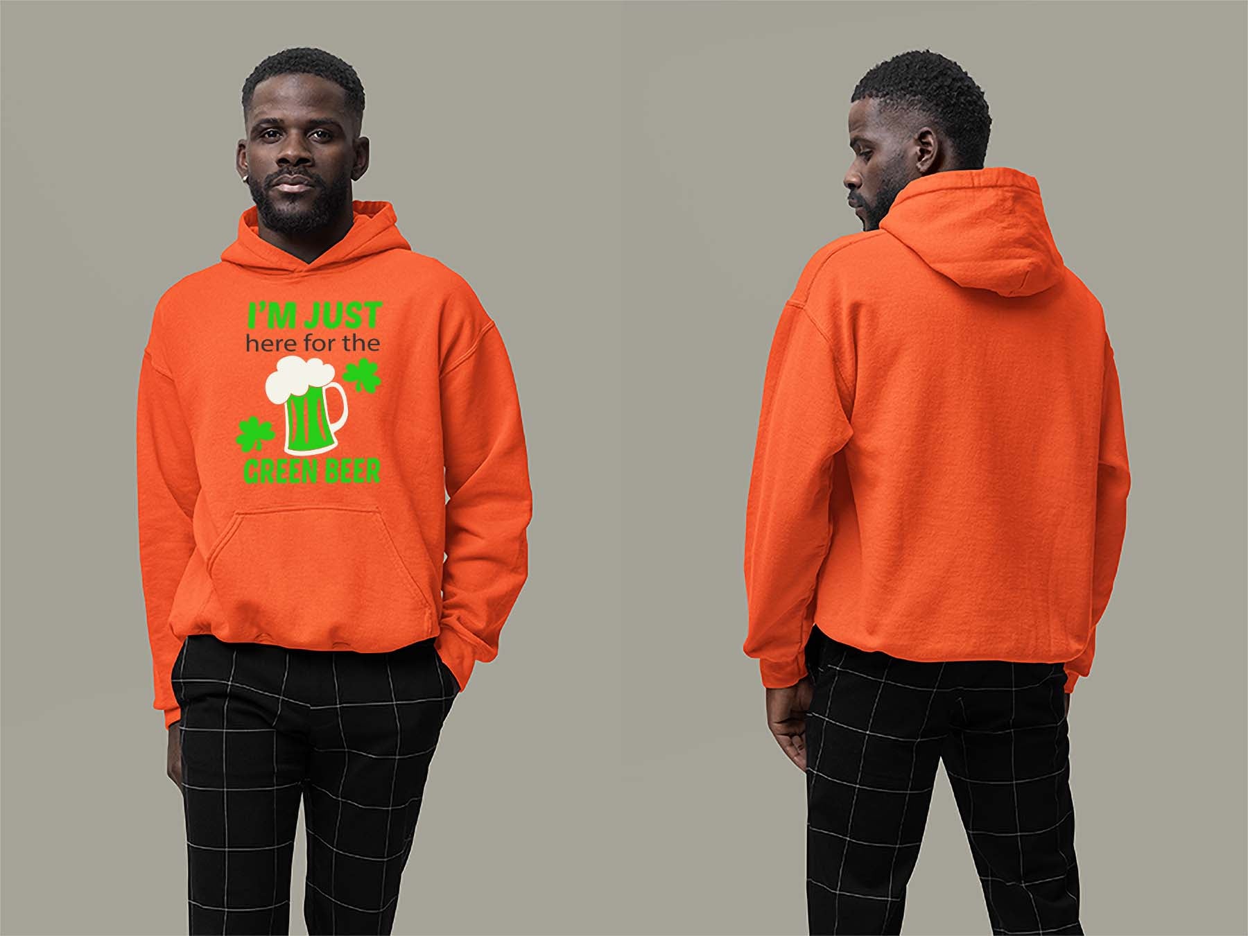 Fat Dave Just Here for the Green Beer Hoodie Small Orange