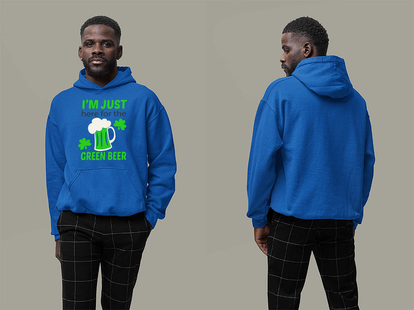 Fat Dave Just Here for the Green Beer Hoodie Small Royal