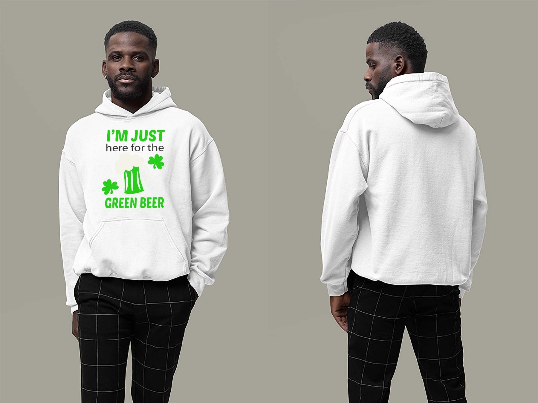 Fat Dave Just Here for the Green Beer Hoodie Small White