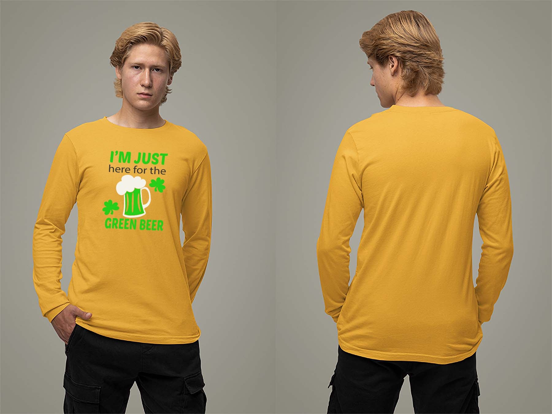 Fat Dave Just Here for the Green Beer Long Sleeve Small Gold