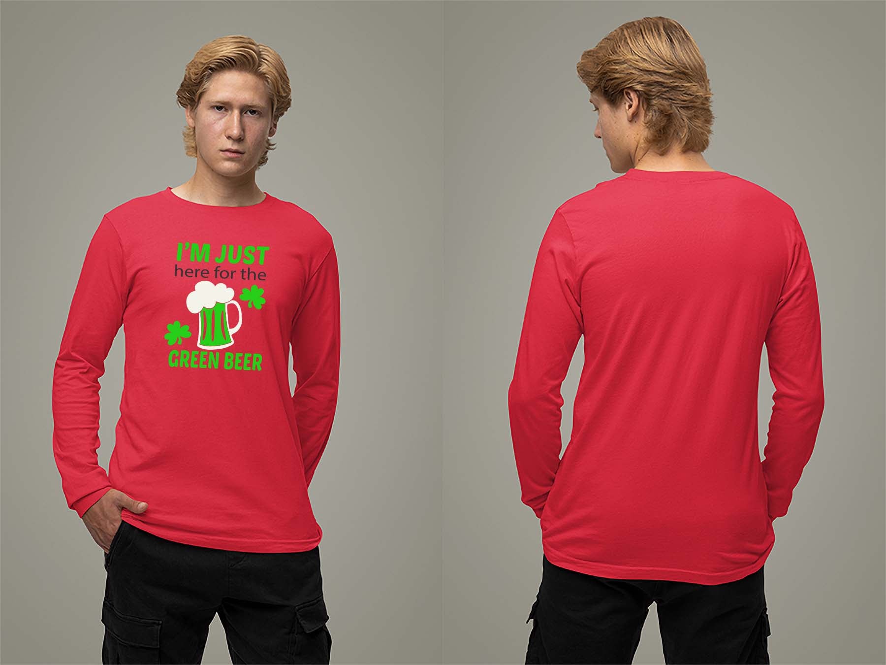 Fat Dave Just Here for the Green Beer Long Sleeve Small Red
