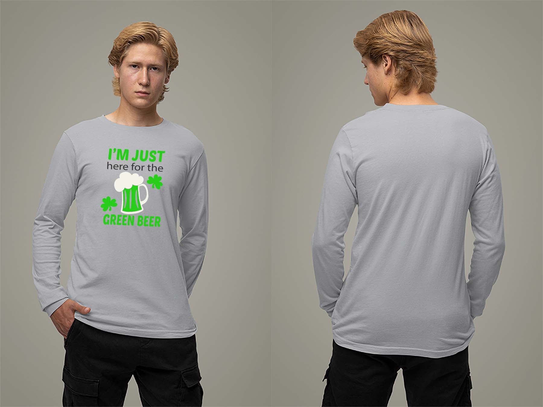 Fat Dave Just Here for the Green Beer Long Sleeve Small Sport Grey