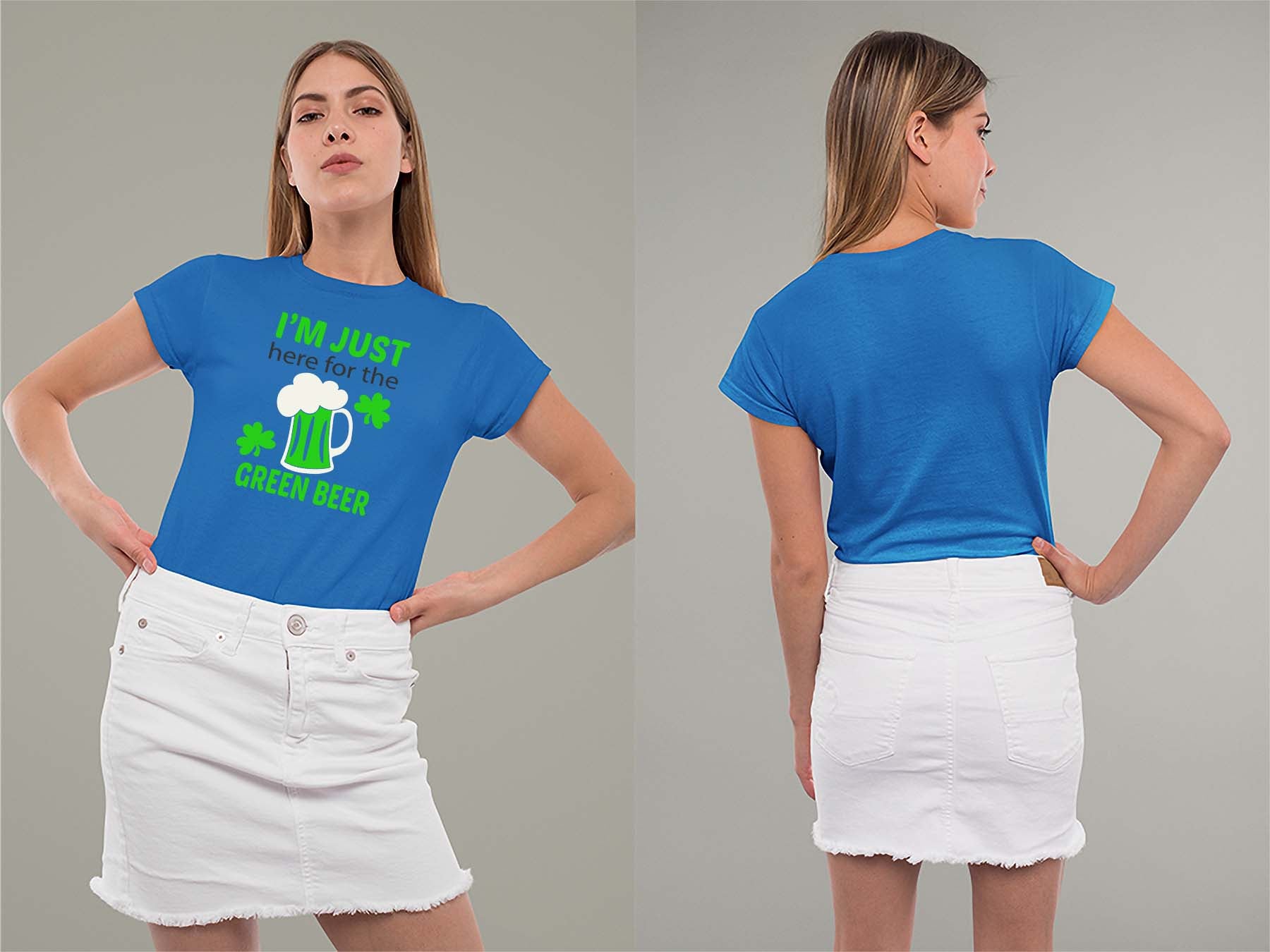 Fat Dave Just Here for the Green Beer Ladies Crew (Round) Neck Shirt Small Royal