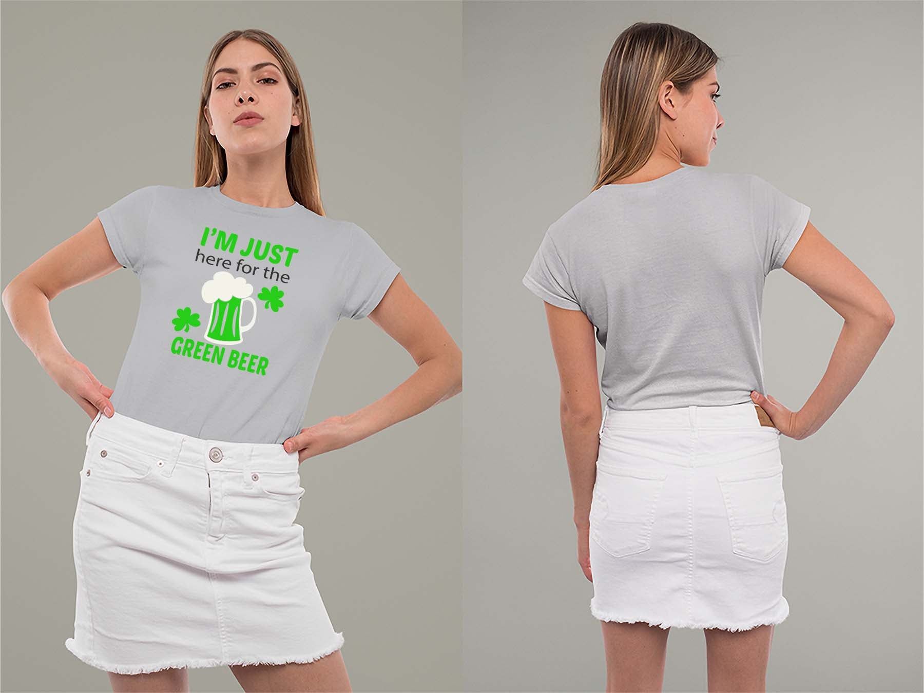 Fat Dave Just Here for the Green Beer Ladies Crew (Round) Neck Shirt Small Sport Grey