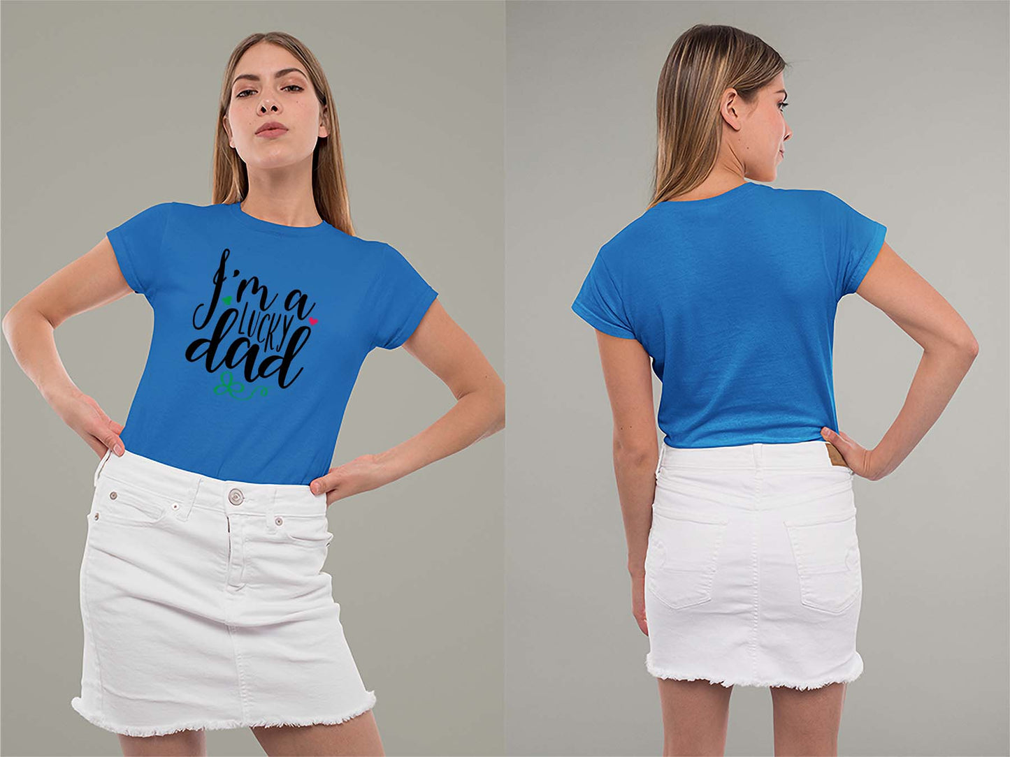 Fat Dave I'm a Lucky Dad Ladies Crew (Round) Neck Shirt Small Royal