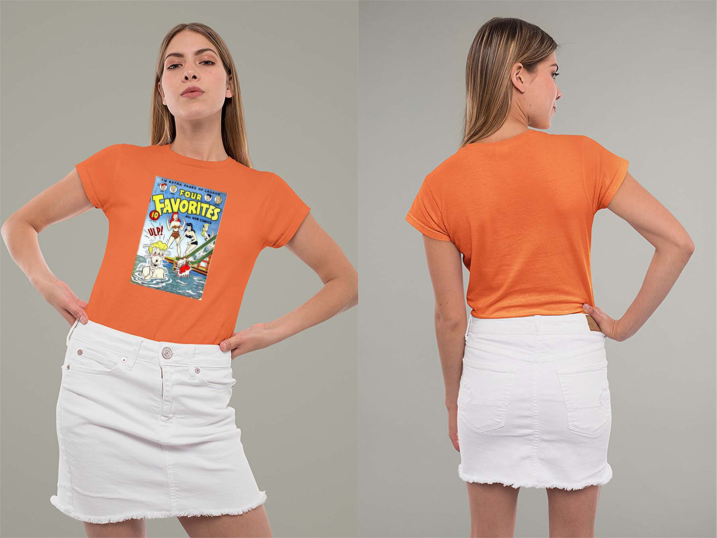 Four Favorites No31 Ladies Crew (Round) Neck Shirt Small Orange