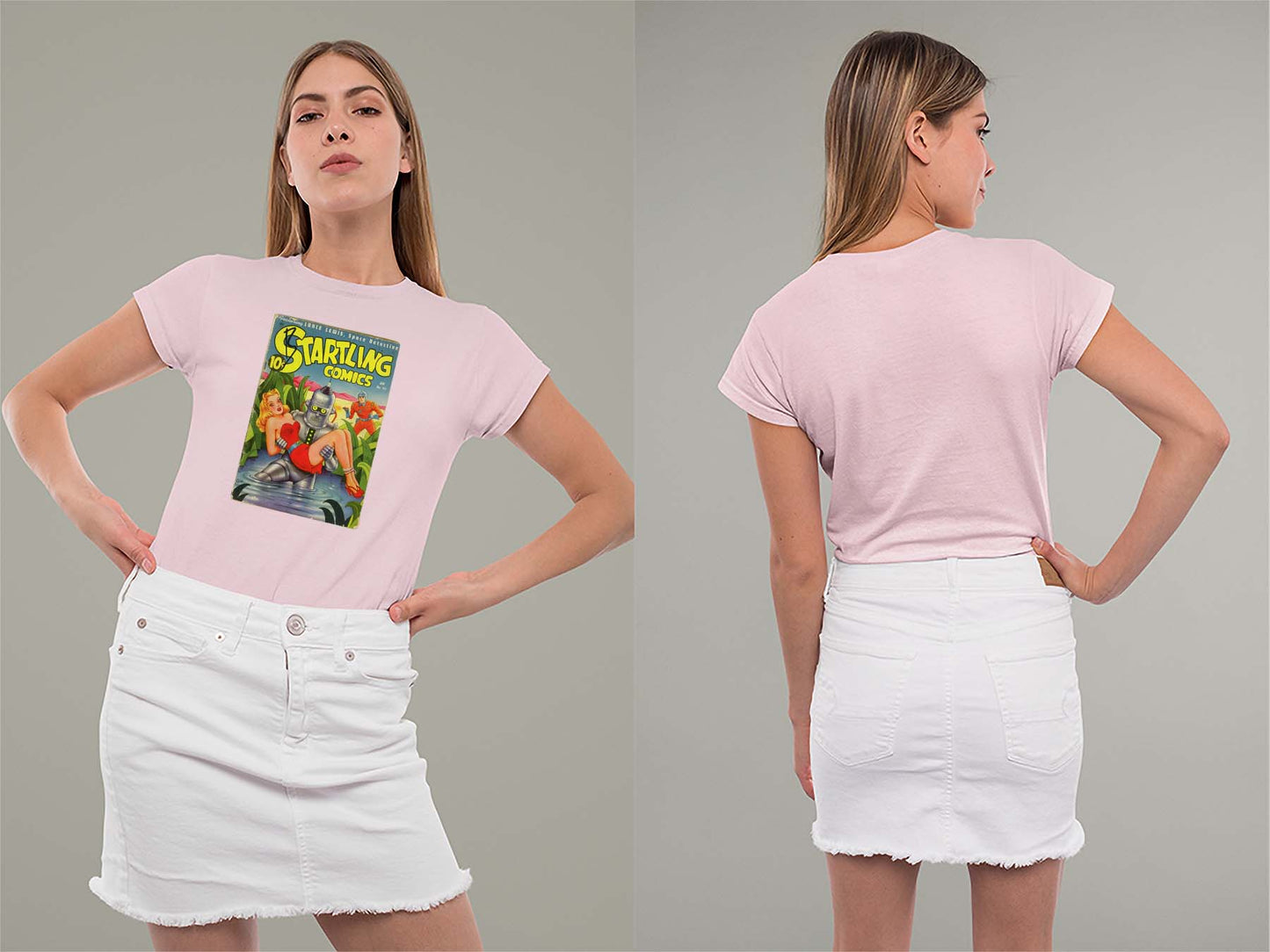 Startling Comics No39 Ladies Crew (Round) Neck Shirt Small Light Pink