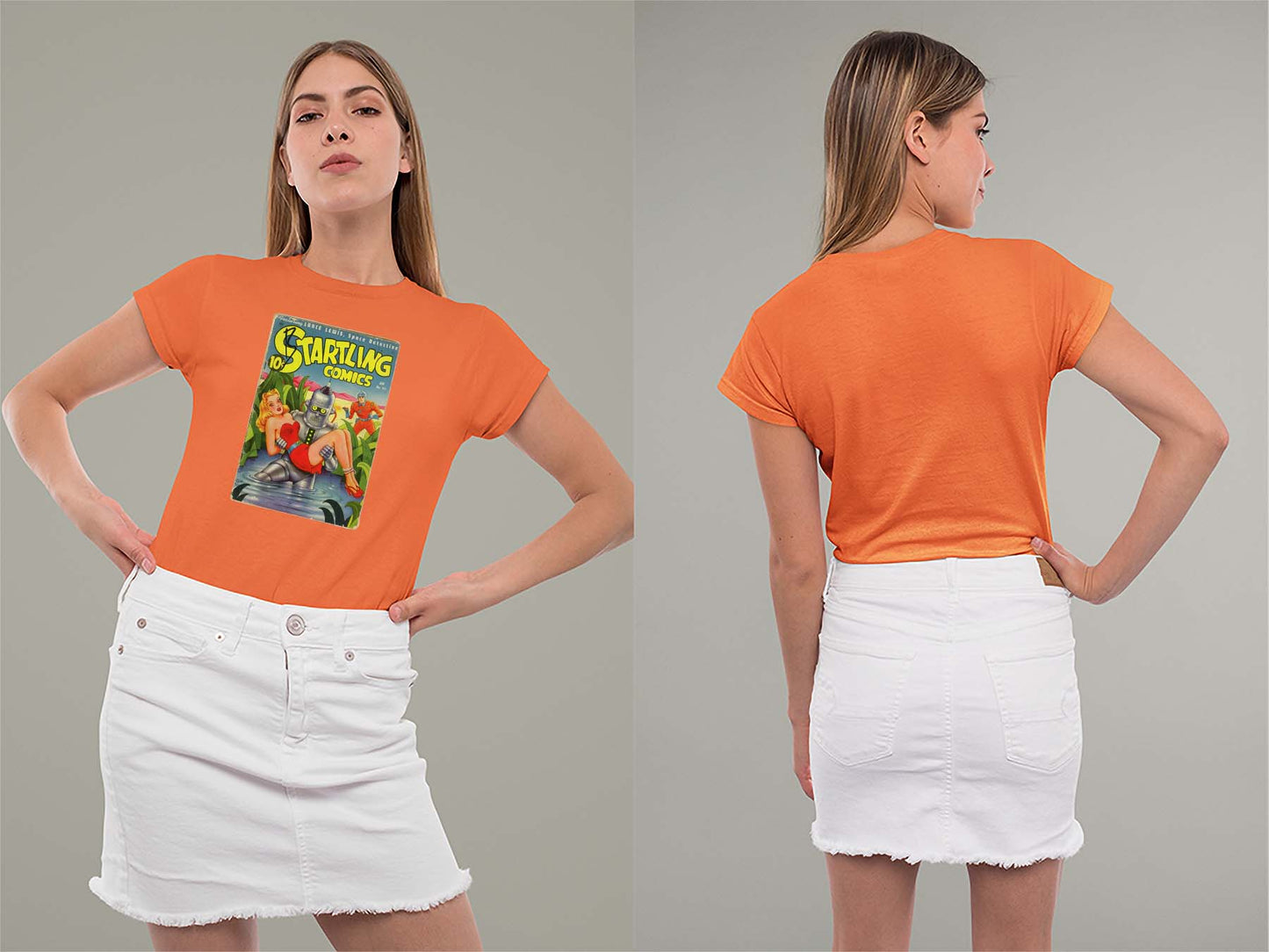 Startling Comics No39 Ladies Crew (Round) Neck Shirt Small Orange