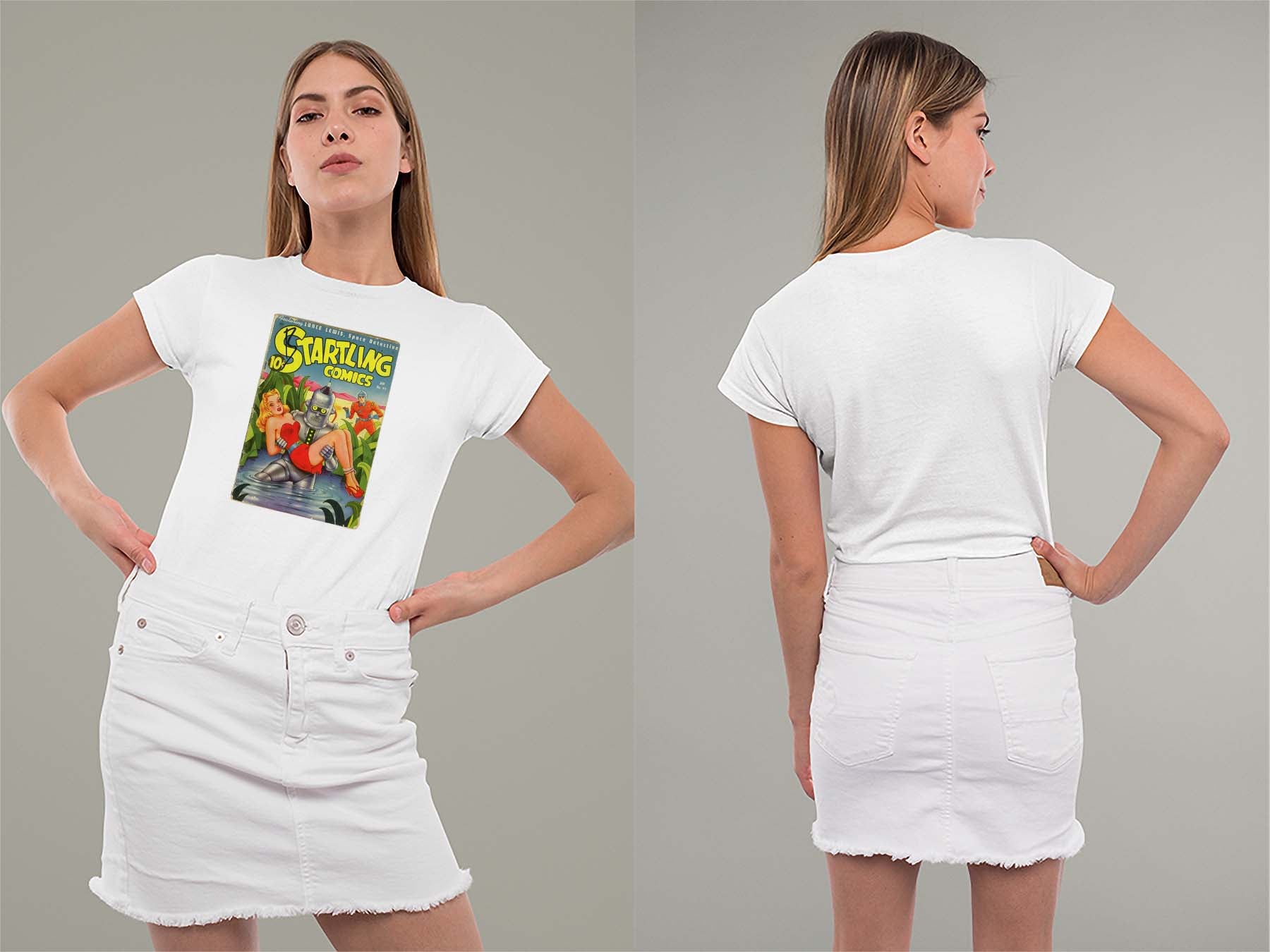 Startling Comics No39 Ladies Crew (Round) Neck Shirt Small White