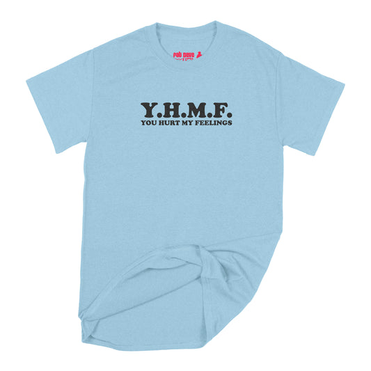 Fat Dave Random Acronym on Shirt series, YHMF T-Shirt Small Light Blue